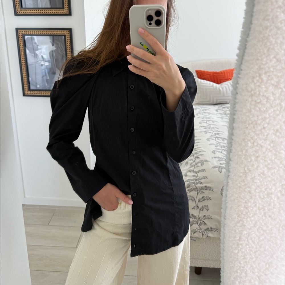 COS Black Long-Sleeve Button-Up Blazer Shirt